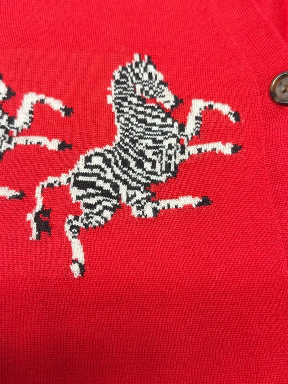 J. Crew Red V-Neck Cardigan with Zebra Motif
